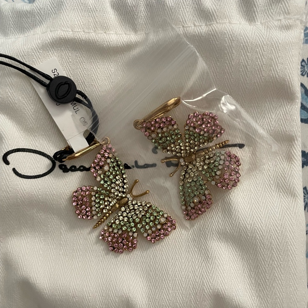 Oscar de la Renta Pink and Green Butterfly Earrings